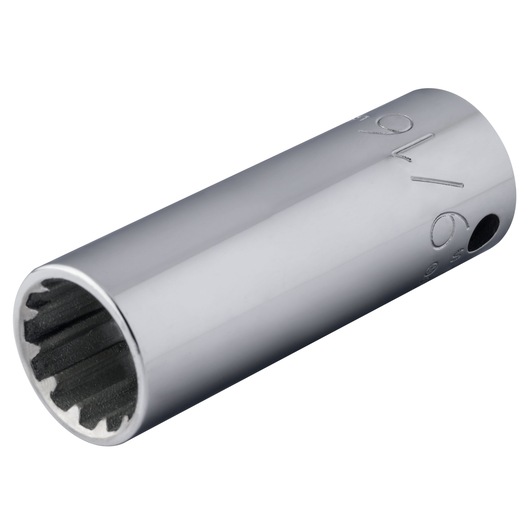 PROTO J5018DPL chrome deep socket tool front angle with 12-point interior.
