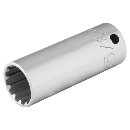 PROTO J5020DPL chrome finish 5/8 inch deep socket, photography, angled on white background.