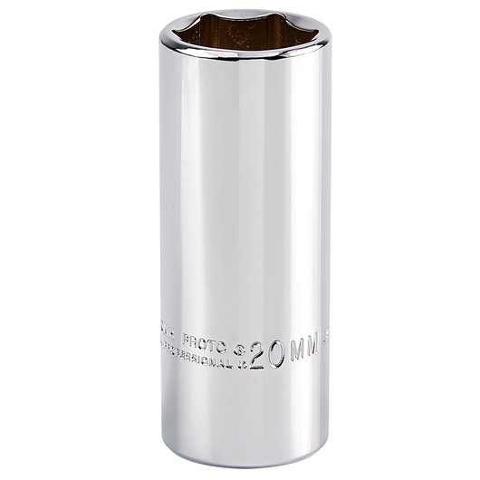PROTO J5020MH chrome deep socket, 20mm, six-point, front view on white background.