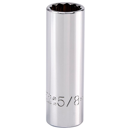 PROTO J5020 chrome deep 12-point socket, 5/8 inch, shown upright on white background.