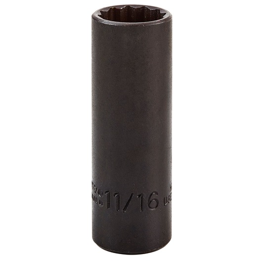 PROTO J5022B deep impact socket, black finish, cylindrical, front angle, on white background.