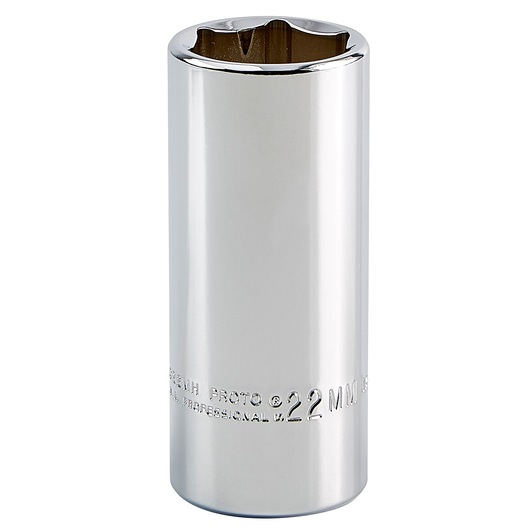 PROTO J5022MH chrome deep socket, 22mm, cylindrical design, photographed on white background.