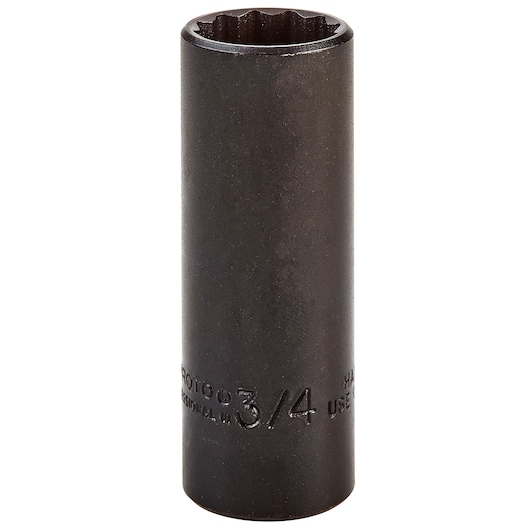 PROTO J5024B black 3/4 inch deep impact socket, front angle, photography on white background