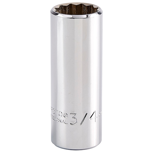 PROTO J5024 chrome deep socket, 3/4 inch, front angle on white background.