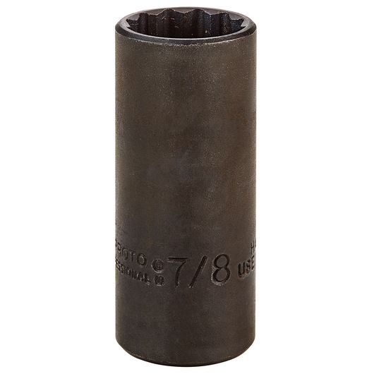 PROTO J5028B deep impact socket, dark metal finish, seen from front angle on white background.