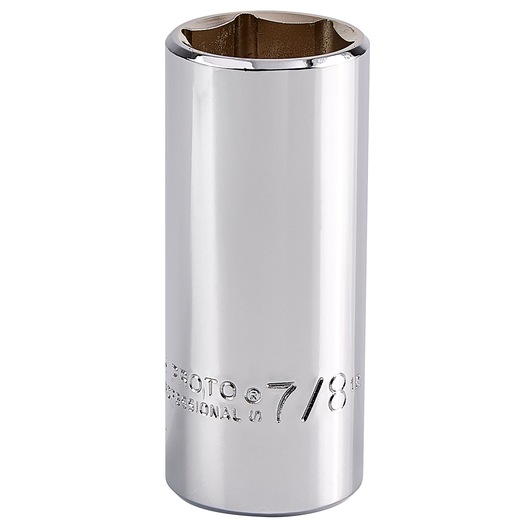 PROTO chrome socket J5028H, 7/8 inch, cylindrical design, photographed on white background.