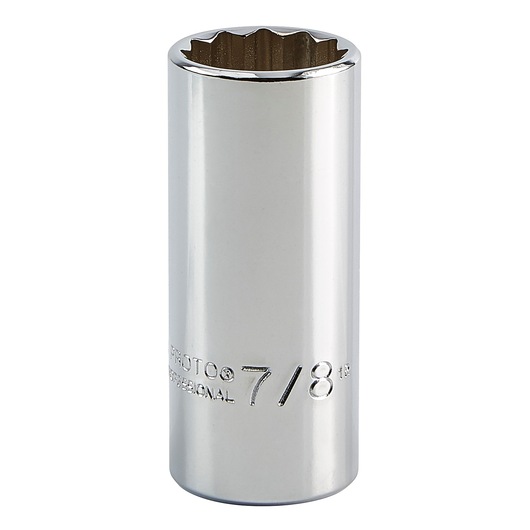 PROTO chrome 7/8 inch deep socket J5028, front angle, white background.