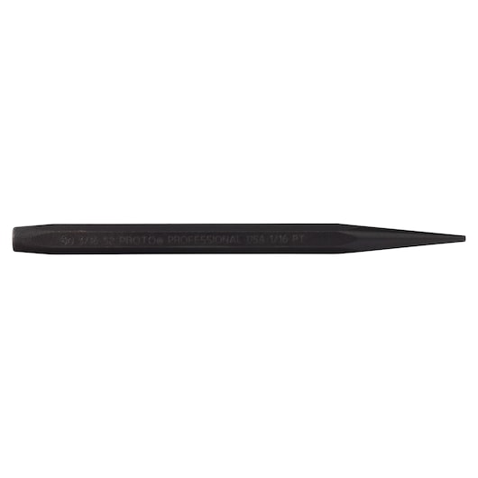 PROTO J503/16S2 black steel pin punch, side angle on white background.