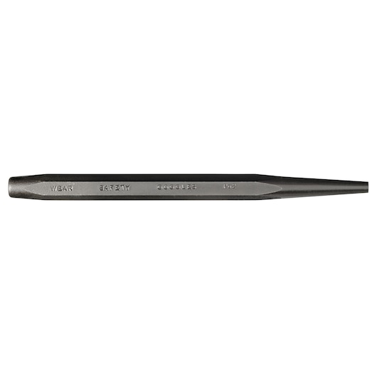 PROTO J503-8S2 black steel drift punch tool, side view, with engraved safety warning, on white background.
