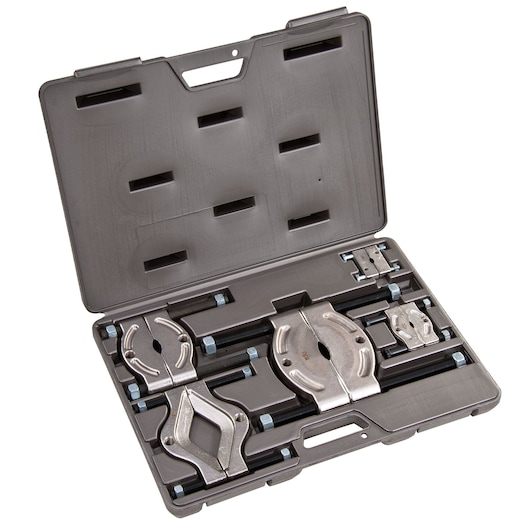 PROTO J5041 bearing separator and puller set in black hard case, photography angle from above, metal tools organized inside.