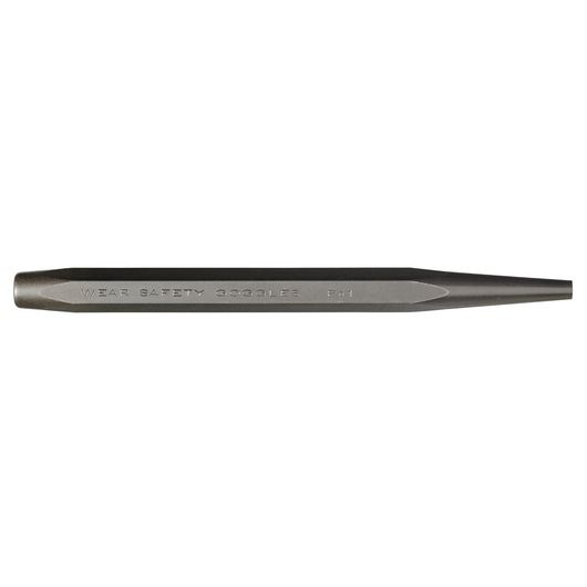PROTO J507-16S2 steel center punch, cylindrical shape, matte finish, side engraving, top view on white.
