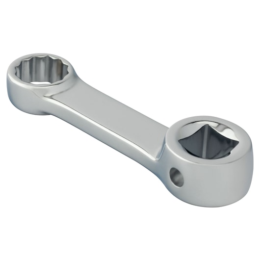 PROTO J5114 polished chrome double box wrench, photography, angled on white background.