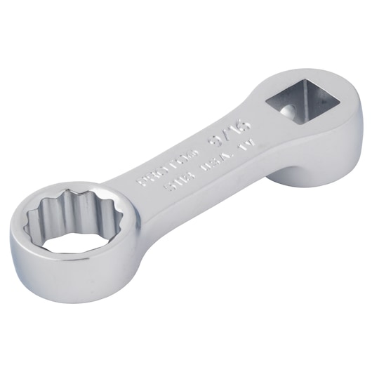 PROTO J5118 short chrome offset box wrench with 12-point end and square drive, photographed on white background.
