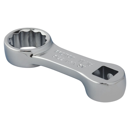 PROTO J5122 short chrome box end wrench with square drive, angled view on white background.