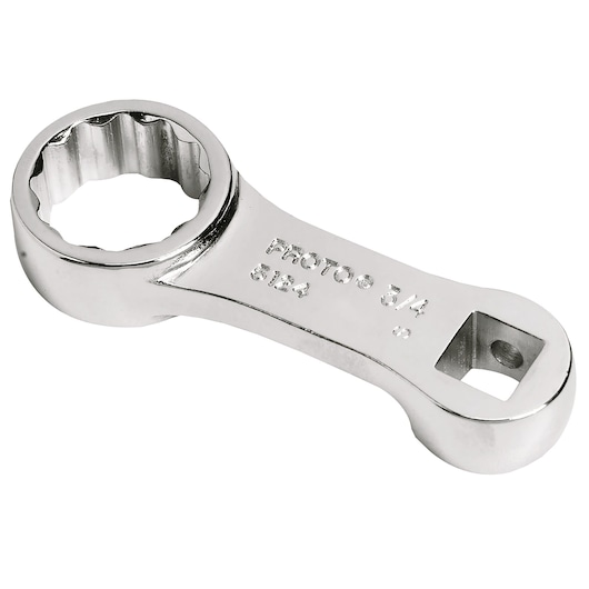PROTO J5124 chrome finish box end wrench with square drive, product photography on white background.