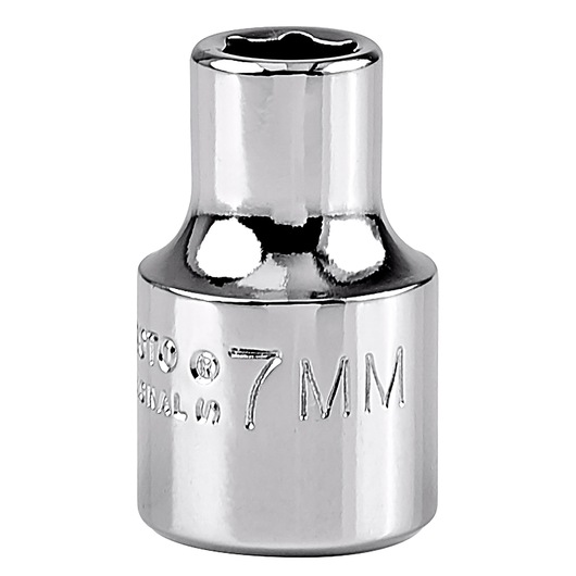 PROTO J5207MH chrome 7mm socket, close-up on white background, hand tool accessory.