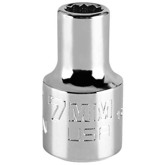 PROTO J5207MN chrome 7mm socket, front angle, on white background.