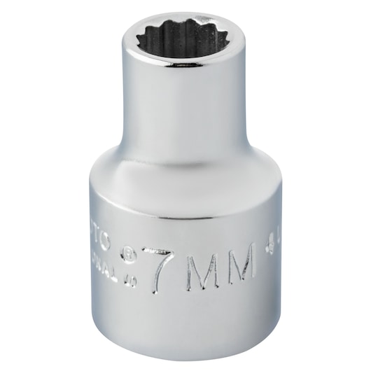 PROTO J5207M chrome 7mm socket, close-up front angle on white background.