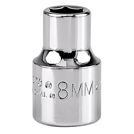 PROTO J5208MH 8mm chrome socket tool, front angle, white background.