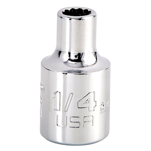 PROTO J5208N chrome socket, 1/4 inch drive size, close-up on white background.