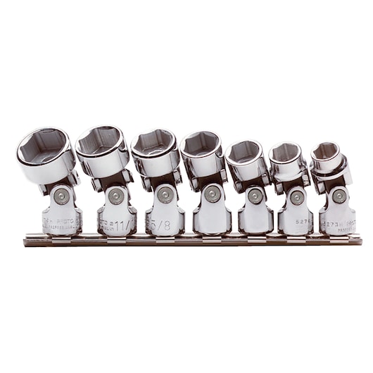 PROTO J52100 chrome socket set with swivel joints, photographed from front on white background.