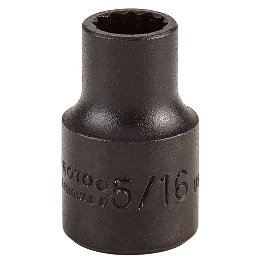 PROTO J5210B 5/16" black impact socket, cylindrical, front angle, white background.