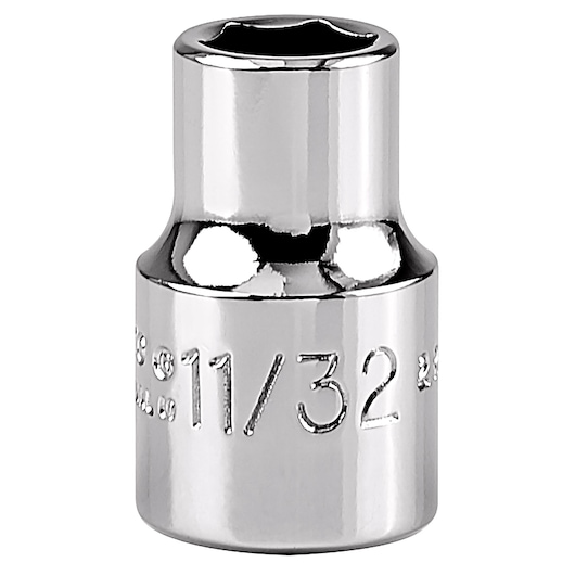 PROTO chrome 11/32 inch socket, J5211H, tool photography, front angle on white background.