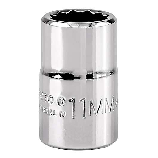 PROTO J5211M chrome 11mm socket, front angle, tool photography.