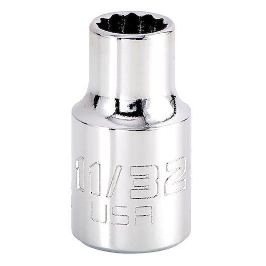 PROTO J5211N chrome 11/32 inch socket, close-up on white background, tool category.