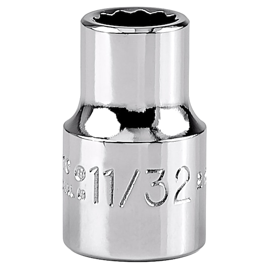 PROTO J5211 chrome 11/32 inch socket, hex style, front angle on white background.