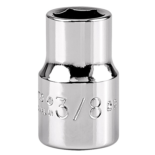 PROTO J5212H chrome socket tool, 3/8 inch size, product side angle, photography on white background.
