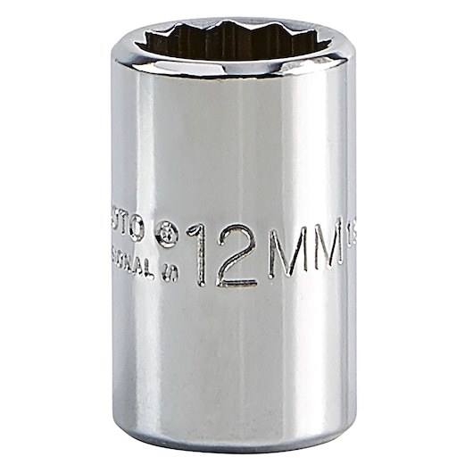 PROTO J5212M chrome 12mm socket photographed upright on white background.