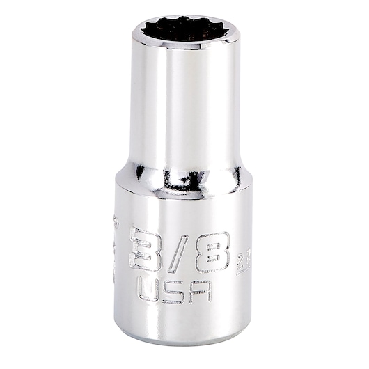 PROTO J5212N chrome 3/8-inch socket tool, product photography, front angle, white background.