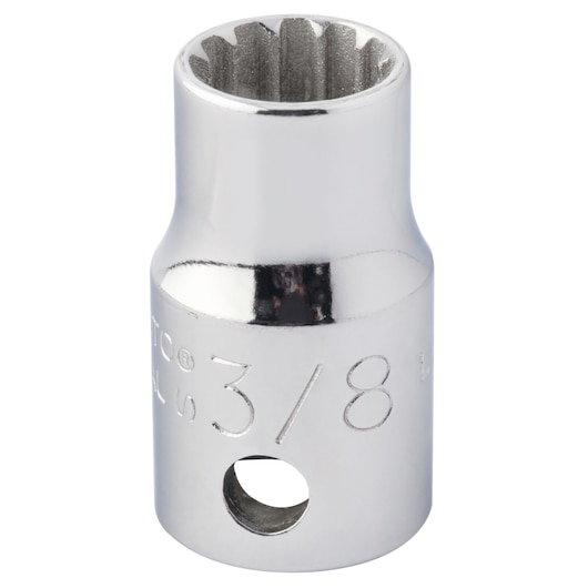 PROTO J5212SPL chrome finish 3/8 inch socket, front angle, white background.