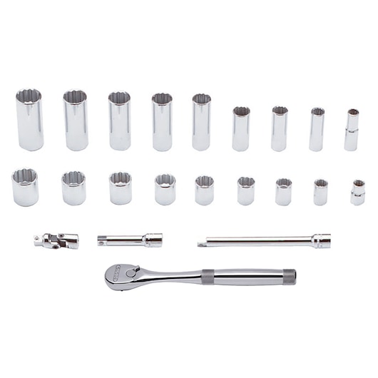 3/8 in. Drive 12-Point Socket Set With Precision 90 Pear Head Ratchet and Foam (22 pc.)