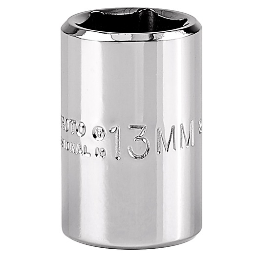 PROTO J5213MH 13mm chrome socket, cylindrical, side view on white background.