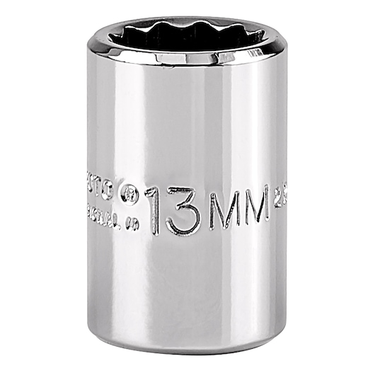 PROTO J5213M chrome 13mm socket, close-up angle on white background.