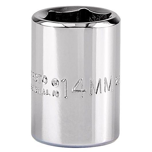 PROTO J5214MH chrome 14mm socket, close-up, upright on white background, tool accessory.