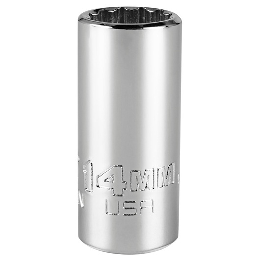 PROTO 14mm chrome socket, SKU J5214MN, tool product front angle on white background.