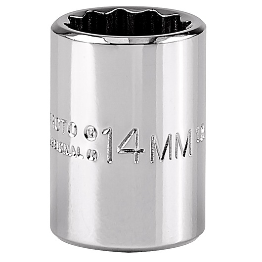 PROTO J5214M chrome 14mm socket, close-up front angle on white background.