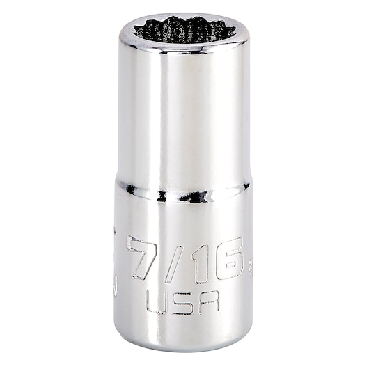 PROTO J5214N chrome 7/16 socket, front angle on white background.