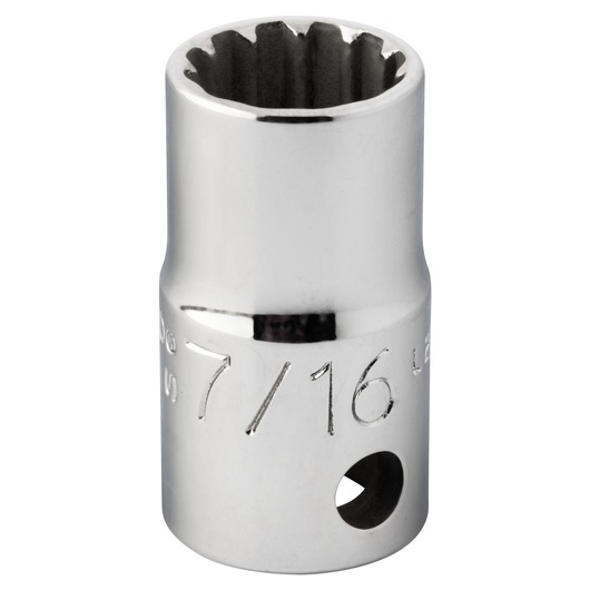 PROTO J5214SPL chrome 12-point socket, 7/16 inch size, front angle on white background.