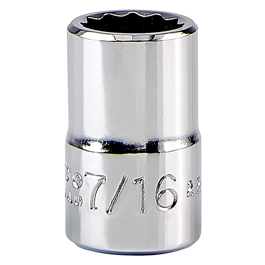 PROTO J5214 chrome 7/16 inch socket, front angle on white background.