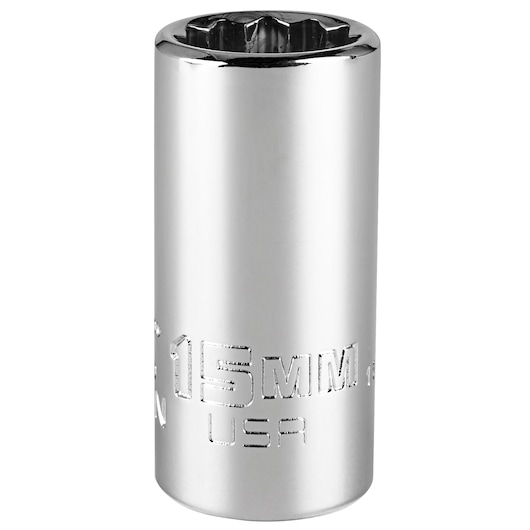PROTO J5215MN 15mm chrome socket, tall cylindrical design, product photography on white background.