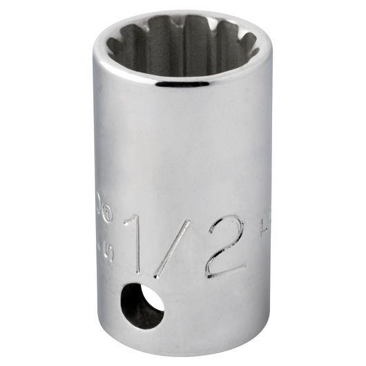PROTO J5216SPL chrome-finished socket, 1/2 inch, twelve-point, product photography, front angle on white background.