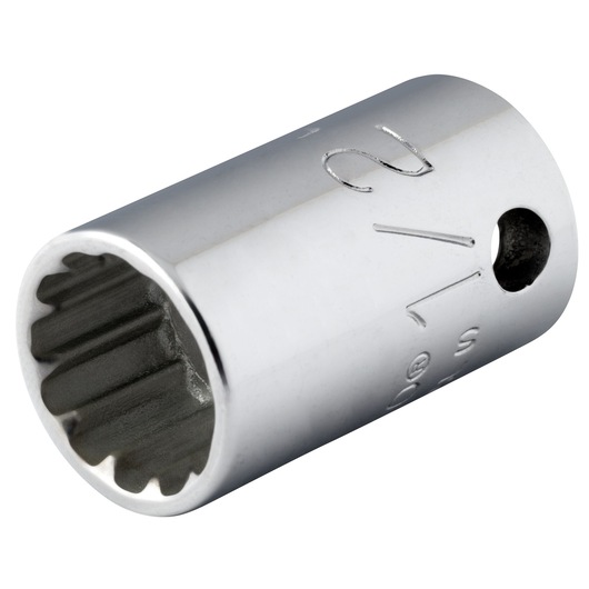 PROTO J5216SPL chrome finish 12-point socket, side angle on white background.