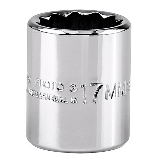 PROTO J5217M chrome 17mm socket, close-up front angle on white background, tool accessory.
