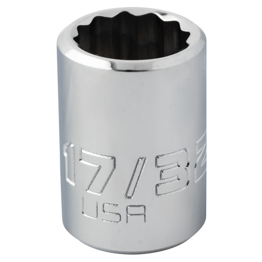 PROTO chrome socket J5217, 12-point, 17/32 inch, close-up angled on white background.