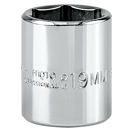 PROTO J5219MH chrome 19mm socket, photography, front angle on white background.