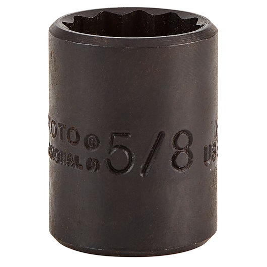 PROTO J5220B 5/8 inch black socket from front on white background, featuring engraved measurement and brand.